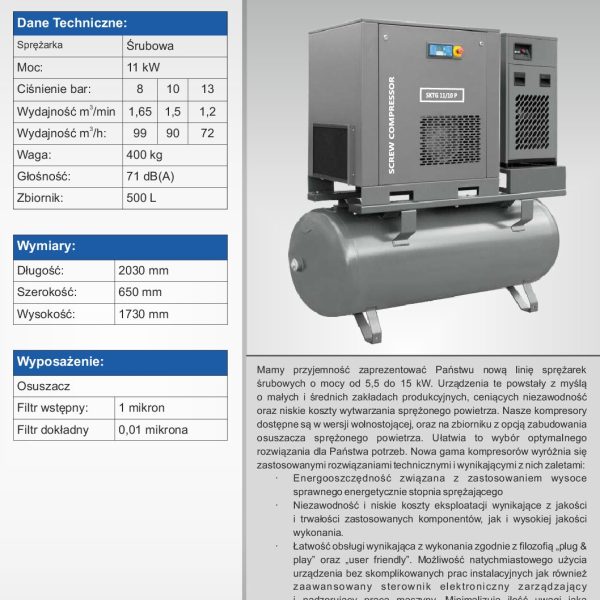 Kompresor śrubowy SKTG-11-10P-500 COMBO