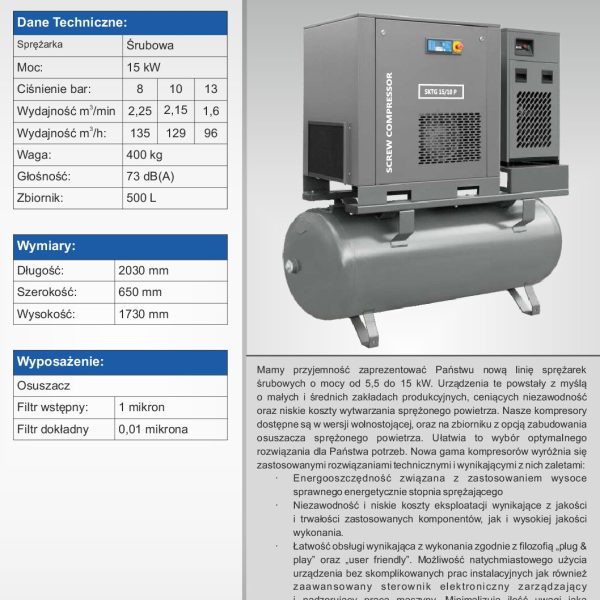 Kompresor śrubowy SKTG-15-500 COMBO