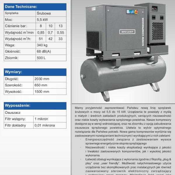 Kompresor śrubowy SKTG-5,5-500 COMBO