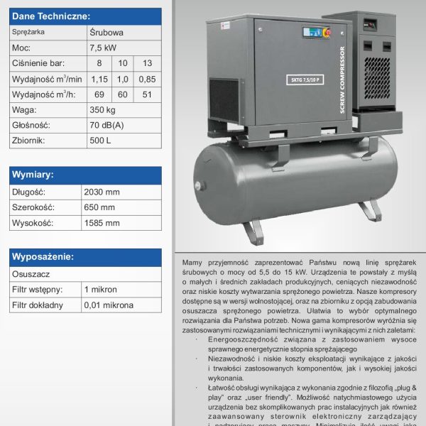 Kompresor śrubowy Walter SKTG 7,5 Komplet Nowy